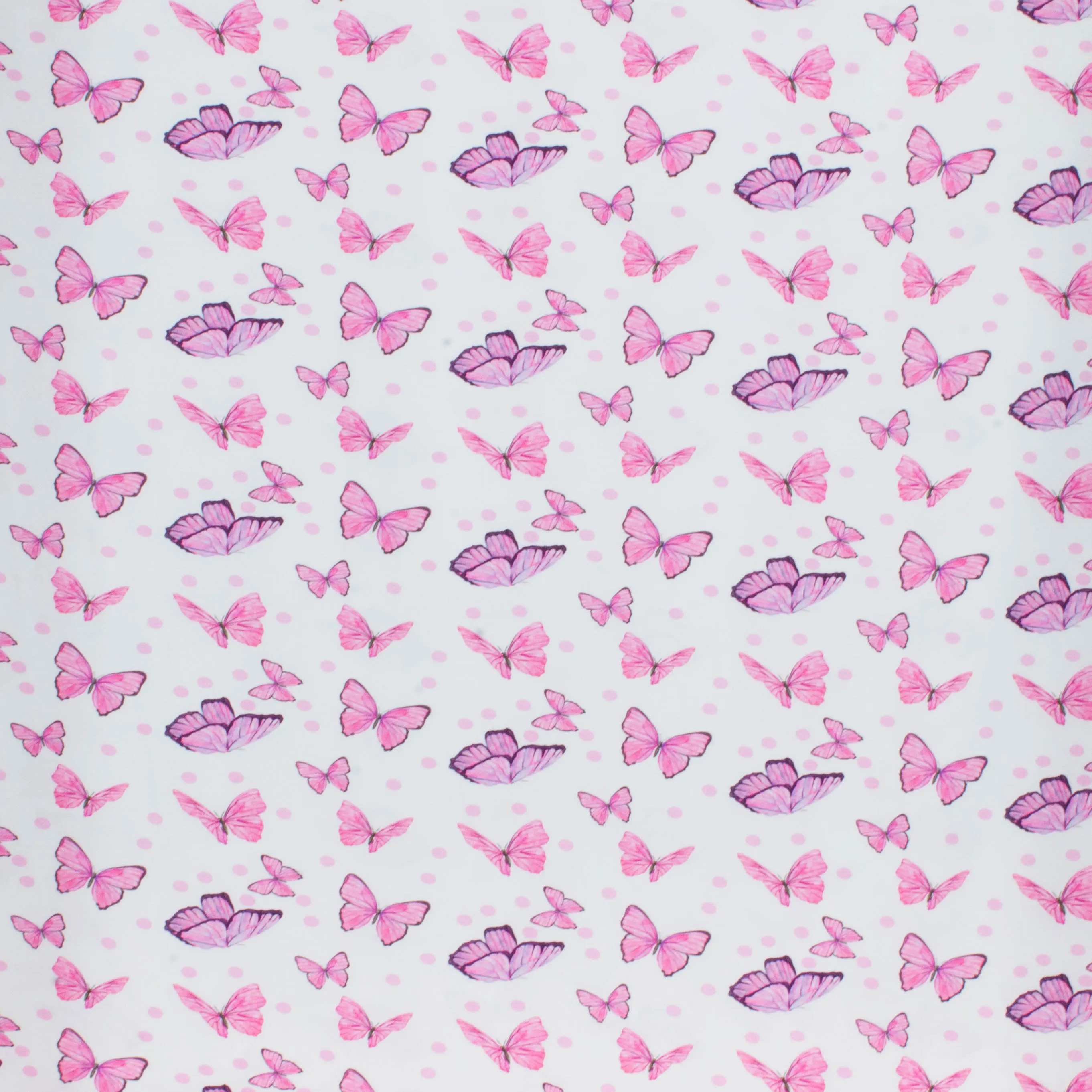 Tricot wit met roze en lila vlinders